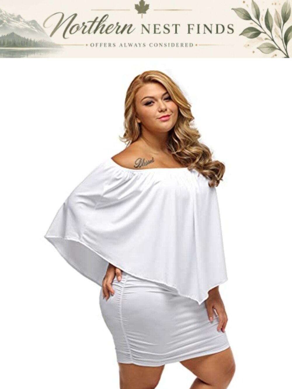 Plus Size Off Shoulder Ruffle Bodycon Mini Dress - Picture 2 of 6